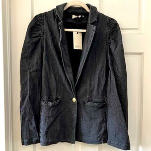 Black denim single button blazer
